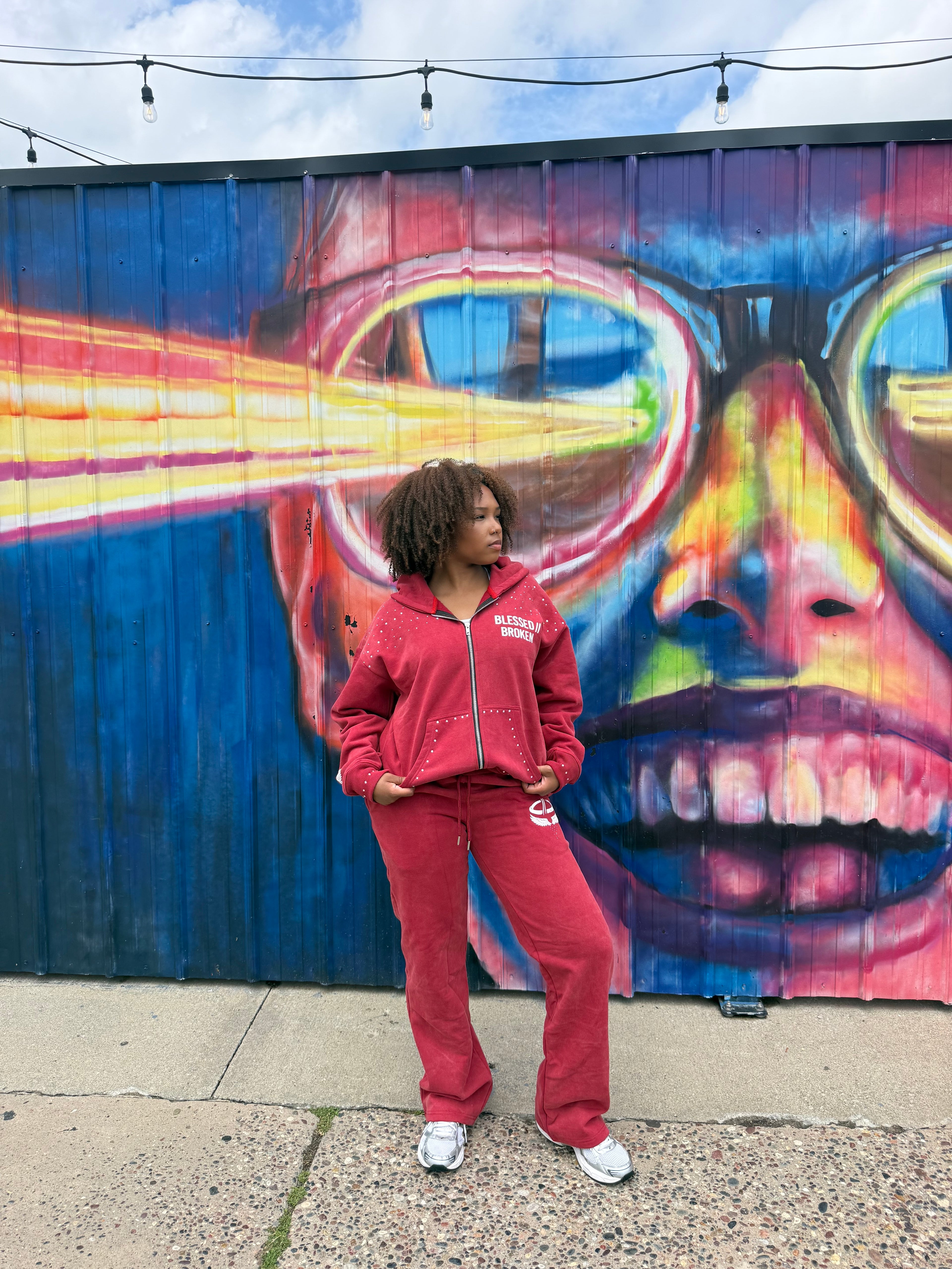 Red zip up jacket and sweats set