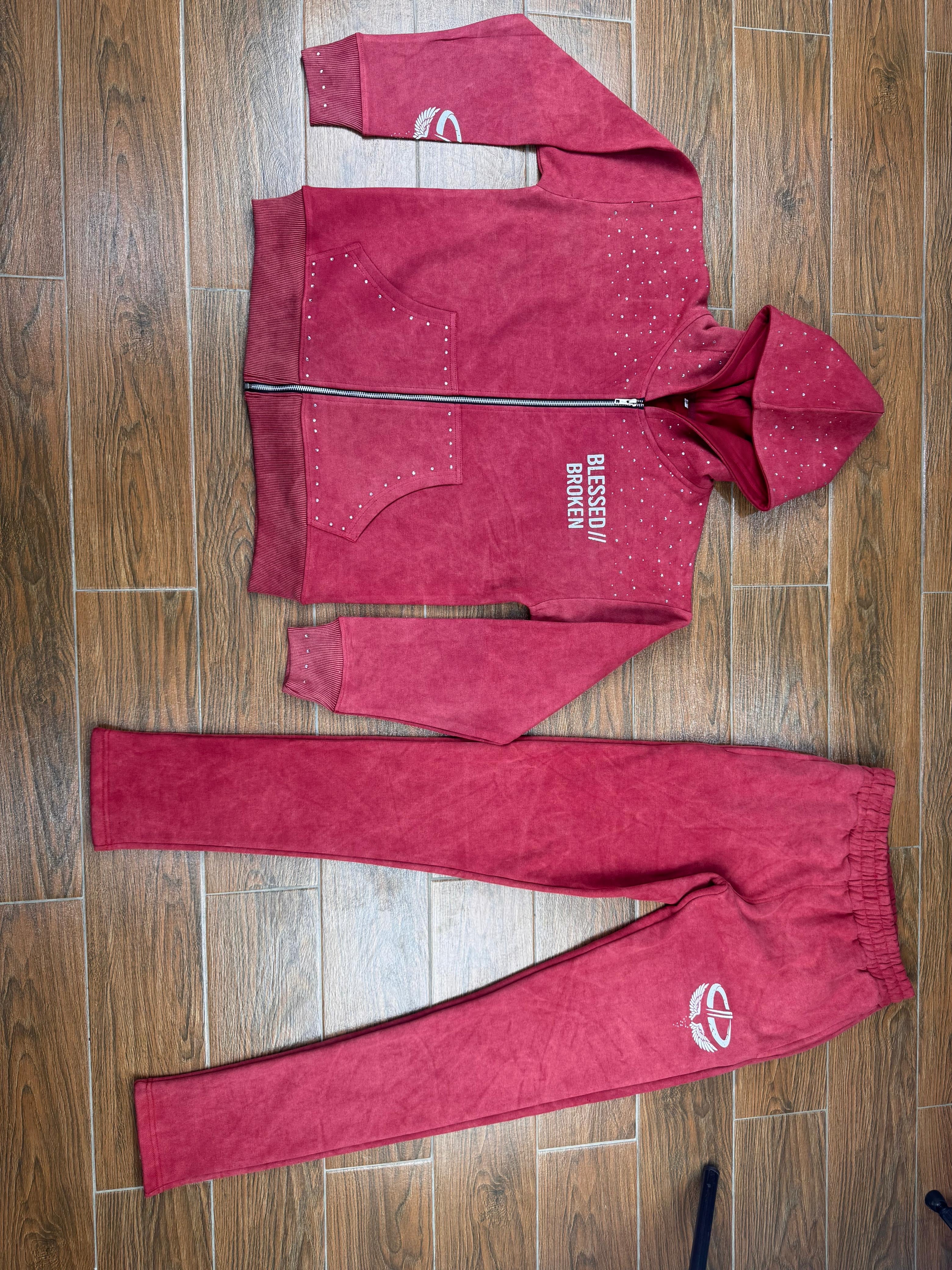 Red zip up jacket and sweats set